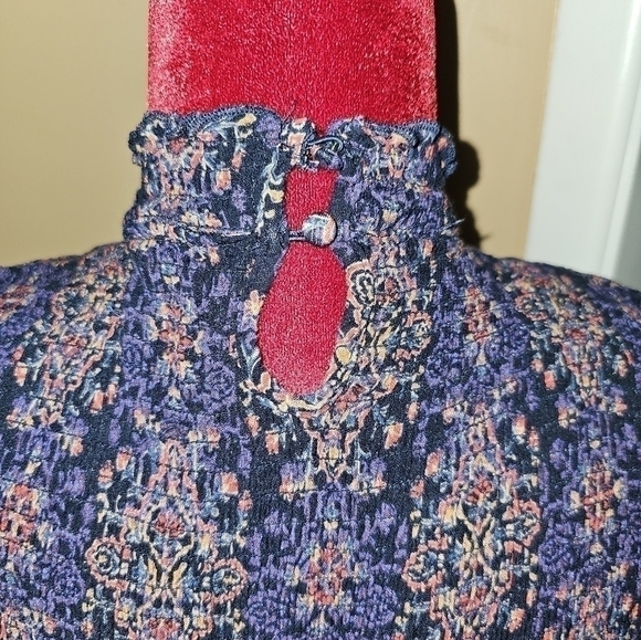 Aeropostale Blue Printed Mock Neck Smocked Fit & Flare Dress. Sz S 🙂 - Picture 3 of 6